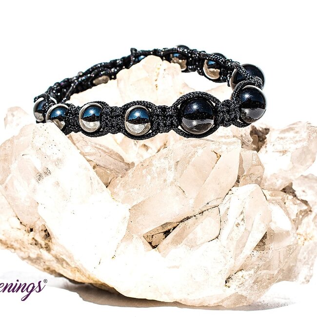 Black Onyx & Hematite Bracelets - Shamballa Paracord Parachute - Adjustable
