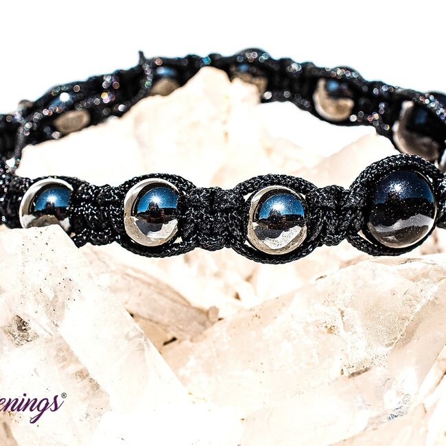Black Onyx & Hematite Bracelets - Shamballa Paracord Parachute - Adjustable
