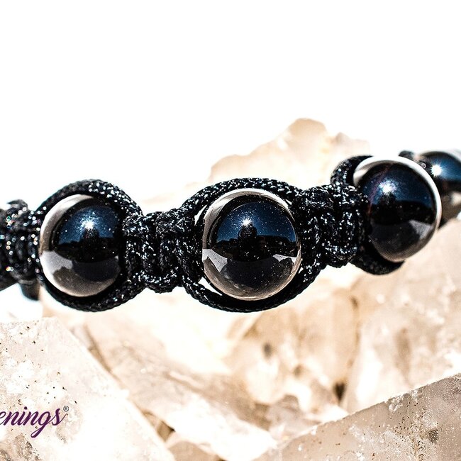 Black Onyx & Hematite Bracelets - Shamballa Paracord Parachute - Adjustable
