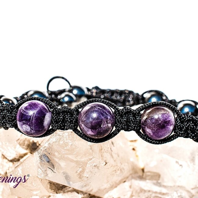 Amethyst & Hematite Bracelets - Shamballa Paracord Parachute - Adjustable