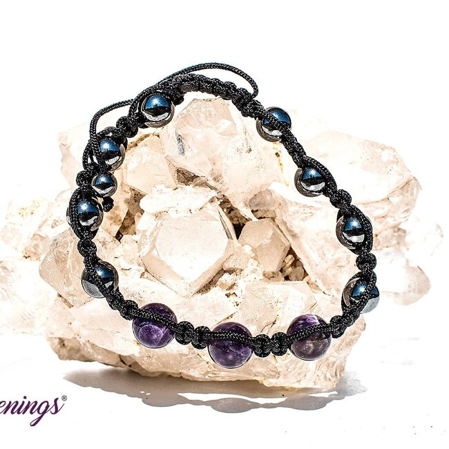 Amethyst & Hematite Bracelets - Shamballa Paracord Parachute - Adjustable