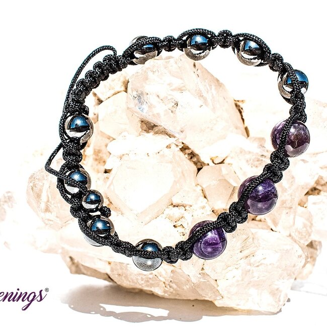 Amethyst & Hematite Bracelets - Shamballa Paracord Parachute - Adjustable