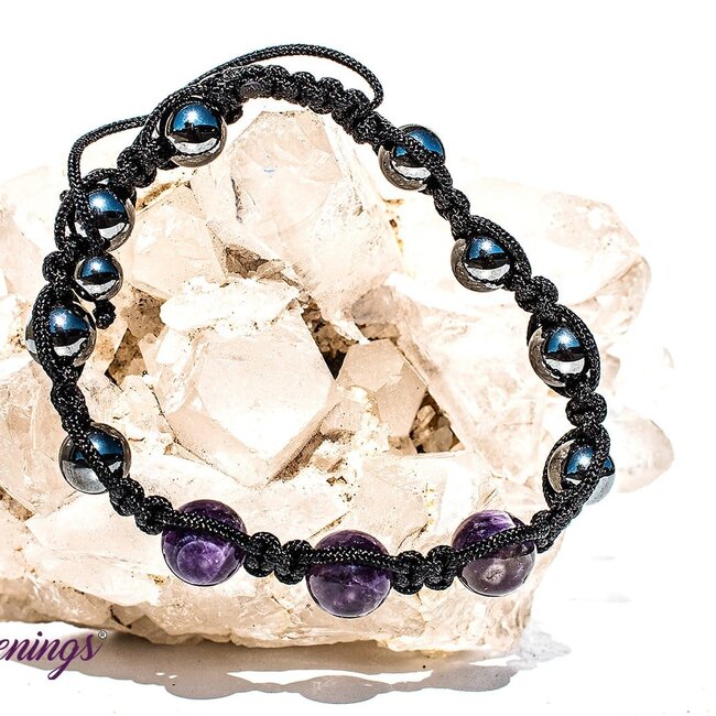 Amethyst & Hematite Bracelets - Shamballa Paracord Parachute - Adjustable