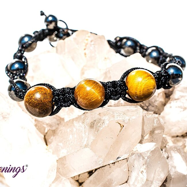 Gold Tigers Eye  & Hematite Bracelets - Shamballa Paracord Parachute - Adjustable