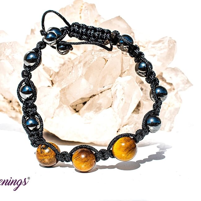 Gold Tigers Eye  & Hematite Bracelets - Shamballa Paracord Parachute - Adjustable