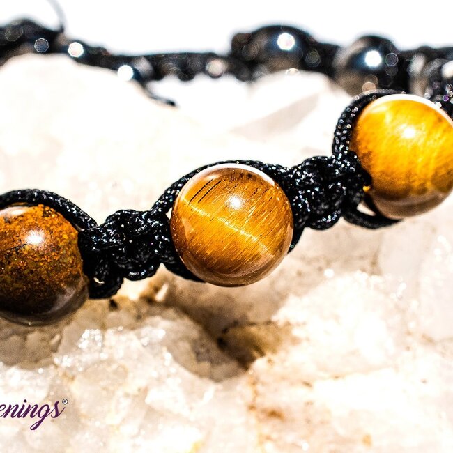 Gold Tigers Eye  & Hematite Bracelets - Shamballa Paracord Parachute - Adjustable