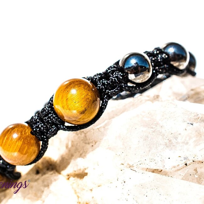 Gold Tigers Eye  & Hematite Bracelets - Shamballa Paracord Parachute - Adjustable