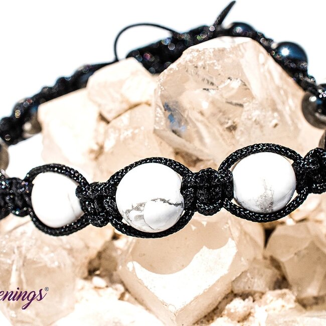 White Howlite (Magnesite) & Hematite Bracelets - Shamballa Paracord Parachute - Adjustable