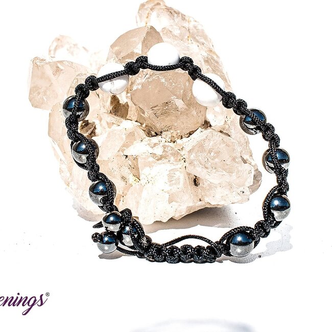 White Howlite (Magnesite) & Hematite Bracelets - Shamballa Paracord Parachute - Adjustable