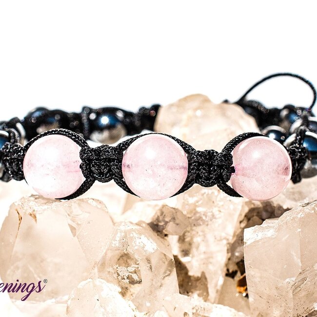 Rose Quartz & Hematite Bracelets - Shamballa Paracord Parachute - Adjustable