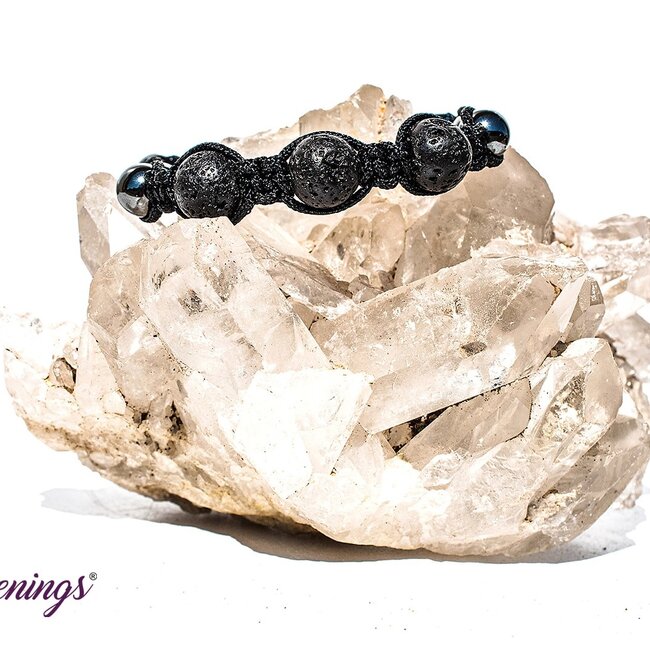 Lava Stone & Hematite Bracelets - Shamballa Paracord Parachute - Adjustable