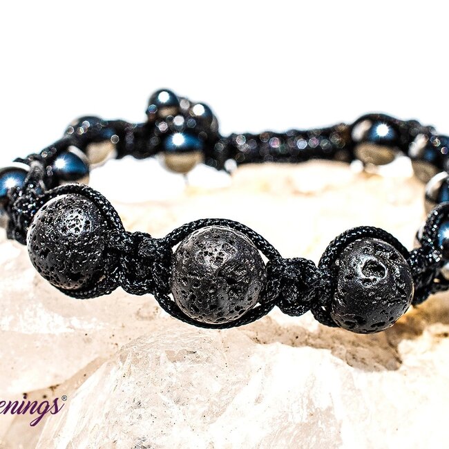 Lava Stone & Hematite Bracelets - Shamballa Paracord Parachute - Adjustable