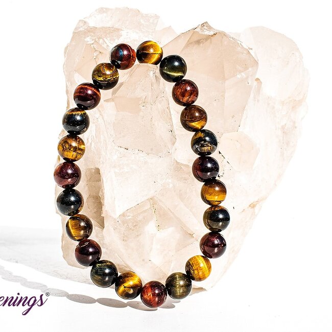 Tri Color Tiger Eye Bracelets (Gold, Red & Blue) - 8mm