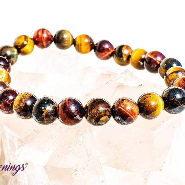 Tri Color Tiger Eye Bracelets (Gold, Red & Blue) - 8mm