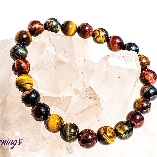 Tri Color Tiger Eye Bracelets (Gold, Red & Blue) - 8mm