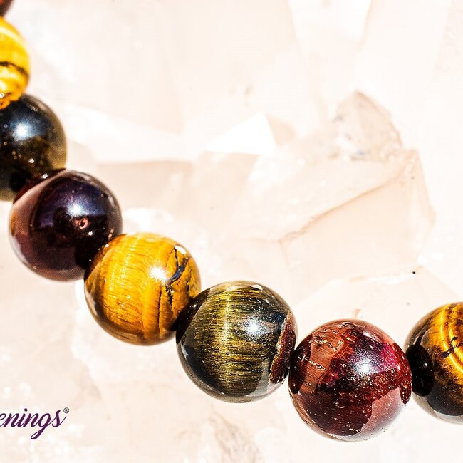 Tri Color Tiger Eye Bracelets (Gold, Red & Blue) - 8mm