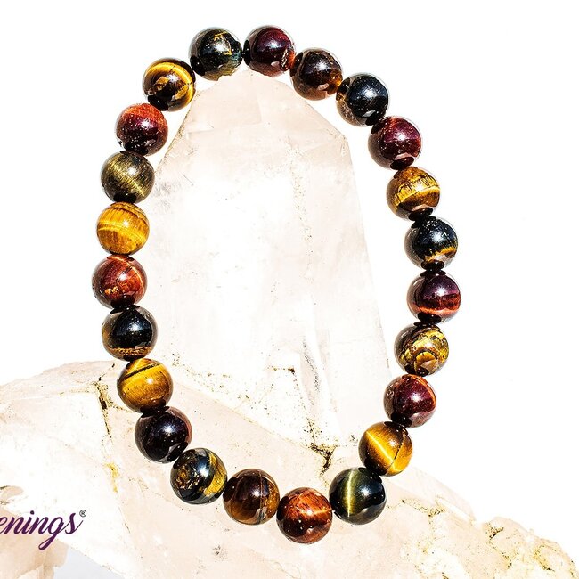 Tri Color Tiger Eye Bracelets (Gold, Red & Blue) - 8mm