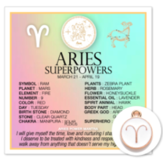 Aries Pendant Charm with Zodiac Card