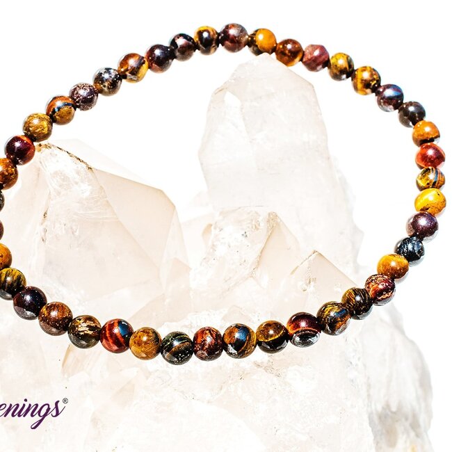 Tri Color Tiger Eye Bracelets (Gold, Red & Blue) - 4mm Mini