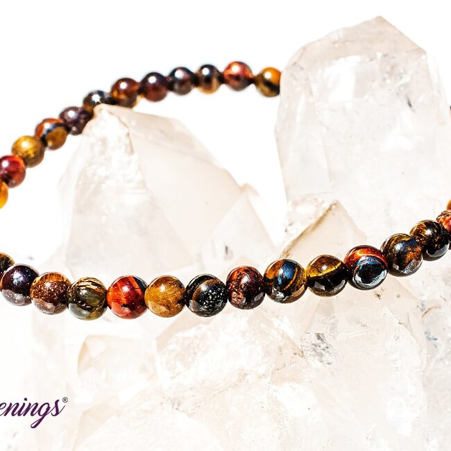 Tri Color Tiger Eye Bracelets (Gold, Red & Blue) - 4mm Mini