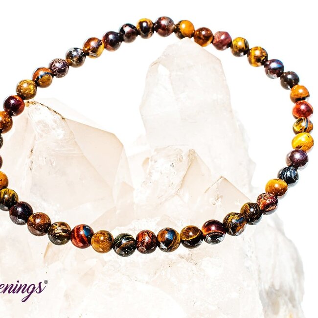 Tri Color Tiger Eye Bracelets (Gold, Red & Blue) - 4mm Mini