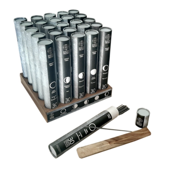 Waxing Moon Incense Sicks Set Kit (Cedar Sage) - 30 Sticks & Wood Sled Holder Burner - Earth's Elements Phases