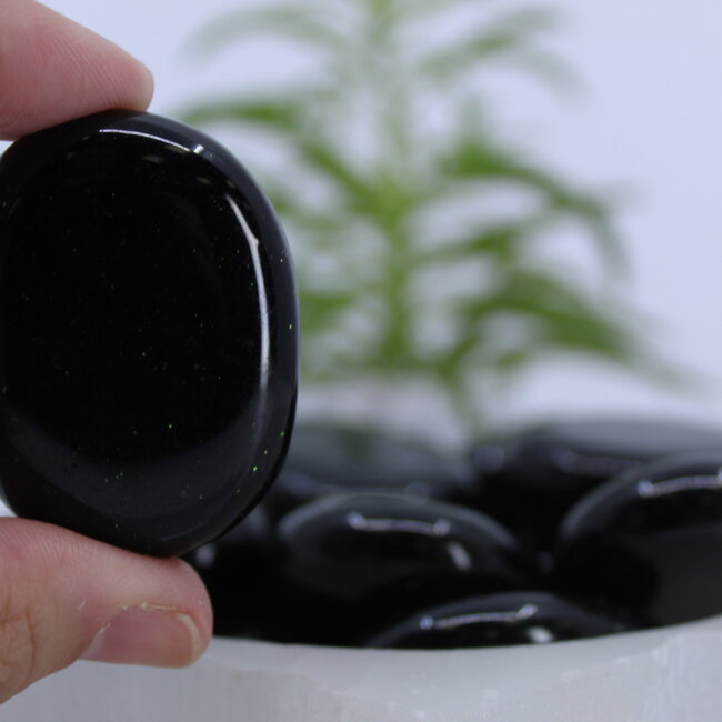 Green Sandstone (Goldstone) Sand Stone Palm Pillow Pocket Stone