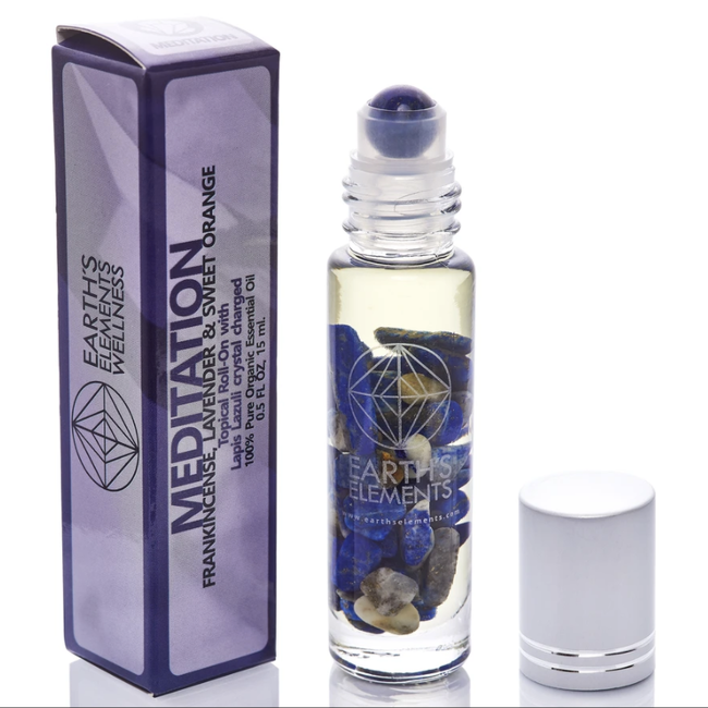 Organic Essential Oil Roller Roll On - Meditation (Frankincense, Lavender & Orange) Lapis Lazuli  .5oz-Earth's Elements