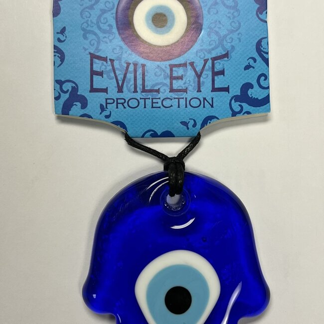 Evil Eye Wall Hanging Decor - Blue Glass Hamsa (Fatima Miriam) Hand 3" - Window Protection Door