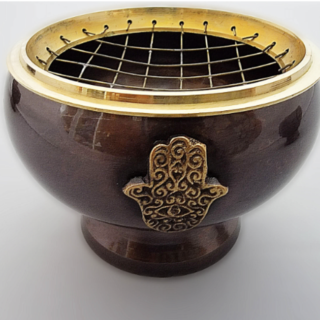 Resin Incense Charcoal Burner-Hamsa Hand Pedestal Bowl-Cone