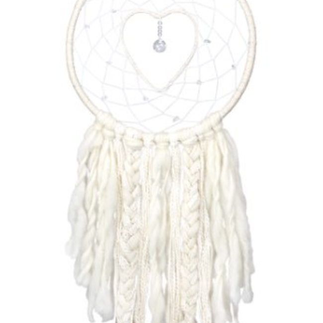 Heart Handwoven White Wool Dreamcatcher - 12" Diameter