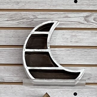 Rustic White Crescent Moon Crystal Shelf Display - Wall Decor 10"
