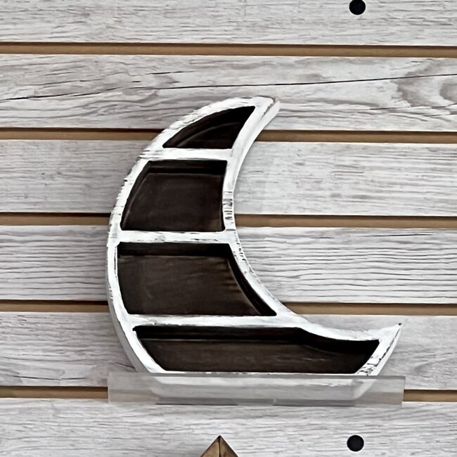 Rustic White Crescent Moon Crystal Shelf Display - Wall Decor 10"