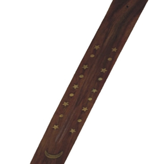 Incense Stick Burner Sled Wood Holder Boat Carved Canoe - Crescent Moon & Stars