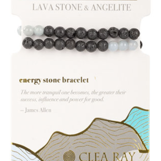 Angelite & Lava Stone (Guidance & Tranquility) Two Stone Bracelet-4mm