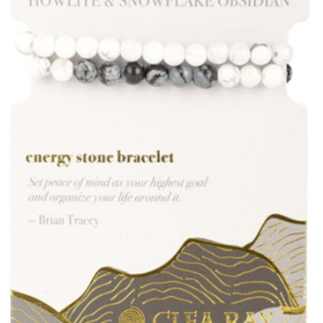 White Howlite (Magnesite) & Snowflake Obsidian (Calming & Balance) Two Stone Bracelets - 4mm