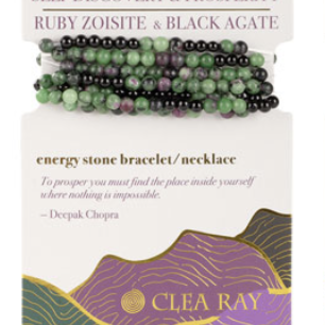 Ruby Zoisite & Black Agate (Self Discovery & Prosperity) Wrap Bracelet/Necklace 4mm