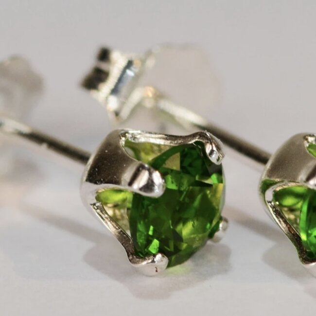 Chrome Diopside Earrings - 3mm Faceted Studs - Prong Claw Set Sterling Silver Gemstone Jewelry