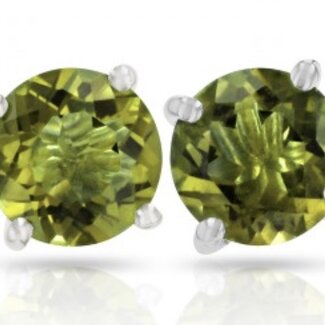 Peridot Earrings - 4mm Faceted Studs - Prong Claw Set Sterling Silver Gemstone Jewelry