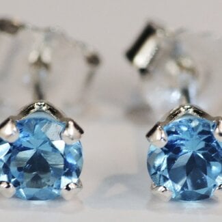 Blue Topaz Earrings-3mm Faceted Studs-Sterling Silver Gemstone Jewelry