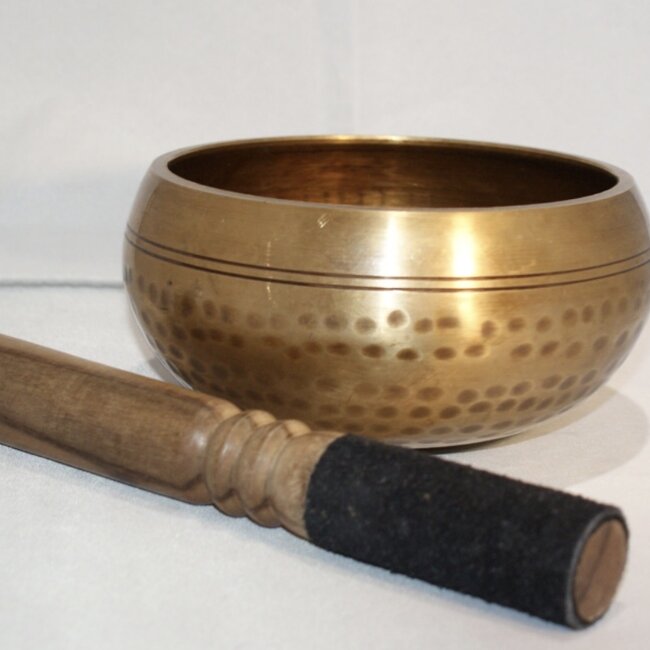 Singing Bowls-Gold Dimple 4.75" Hand Hammered Velvet Wood Stick Striker