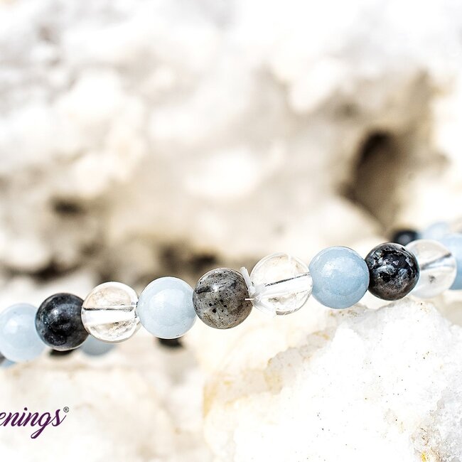 Black Labradorite (Larvikite), Angelite & Clear Quartz Bracelets - 6mm