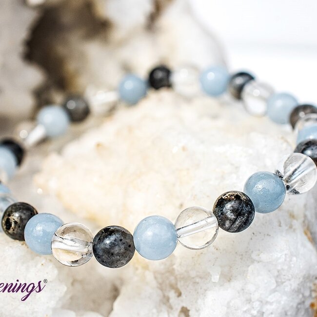 Black Labradorite (Larvikite), Angelite & Clear Quartz Bracelets - 6mm