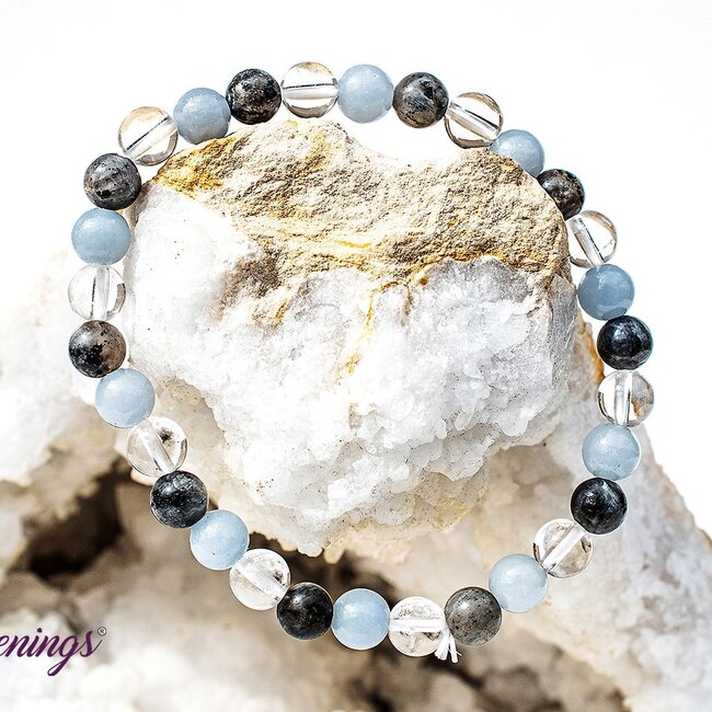Black Labradorite (Larvikite), Angelite & Clear Quartz Bracelets - 6mm