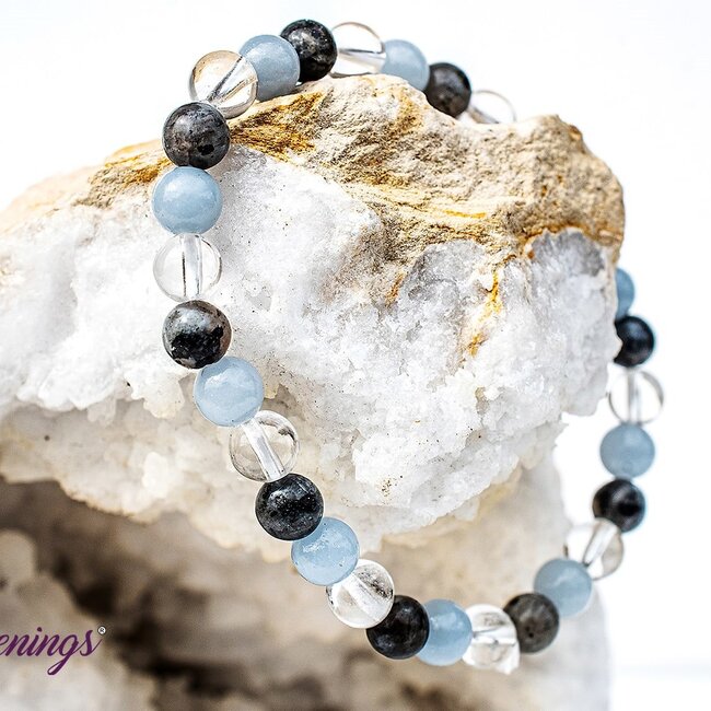 Black Labradorite (Larvikite), Angelite & Clear Quartz Bracelets - 6mm