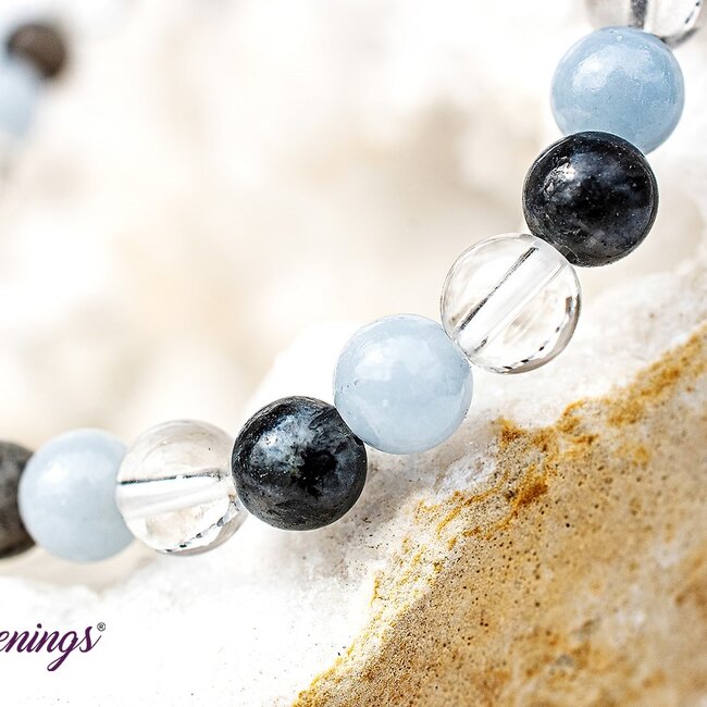 Black Labradorite (Larvikite), Angelite & Clear Quartz Bracelets - 6mm