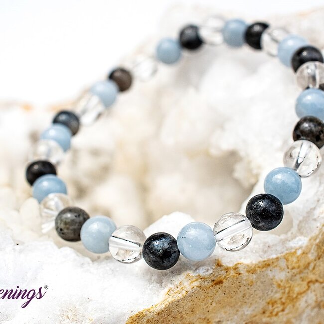 Black Labradorite (Larvikite), Angelite & Clear Quartz Bracelets - 6mm