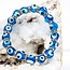 Evil Eye Bracelets - Light Blue Aqua Elastic Stretchy Protection Silver Rhinestones