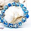 Evil Eye Bracelets - Light Blue Aqua Elastic Stretchy Protection Silver Rhinestones