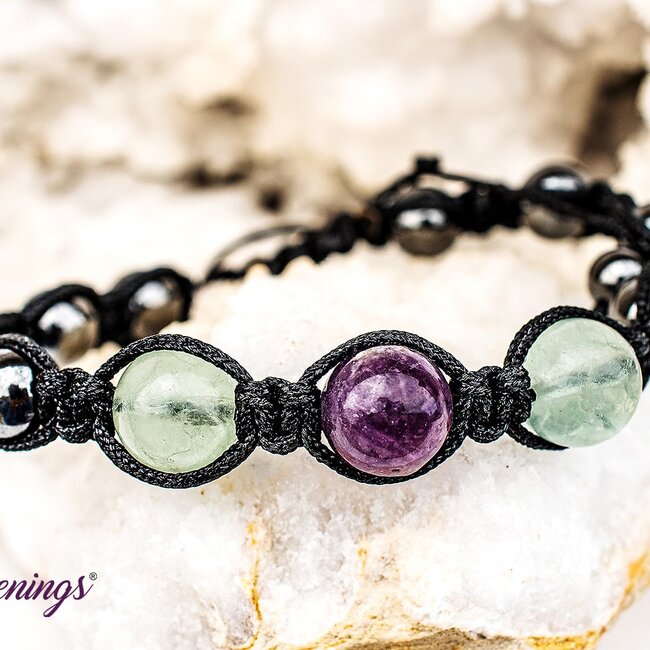 Rainbow Fluorite & Hematite Bracelets - Shamballa Paracord Parachute - Adjustable